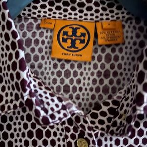 Tory Burch Burgundy and White Geometric Blouse